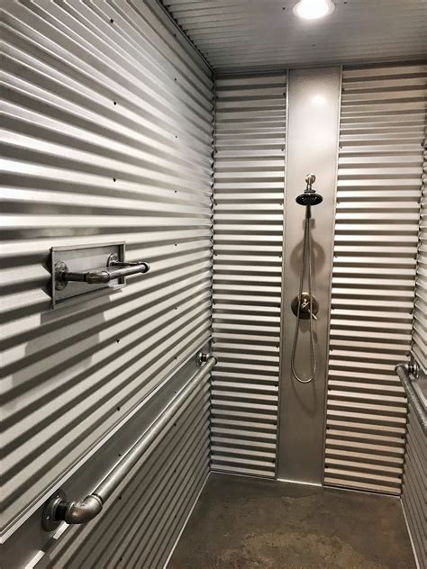 sheet metal bathroom|corrugated metal showers.